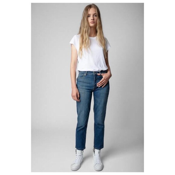 Zadig & Voltaire Mamma Eco Denim Jeans Straight Leg Slim Fit Faded Retro Vintage - Picture 1 of 15